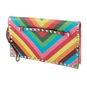 VALENTINO GARAVANI Rockstud Flap Clutch Striped Leather